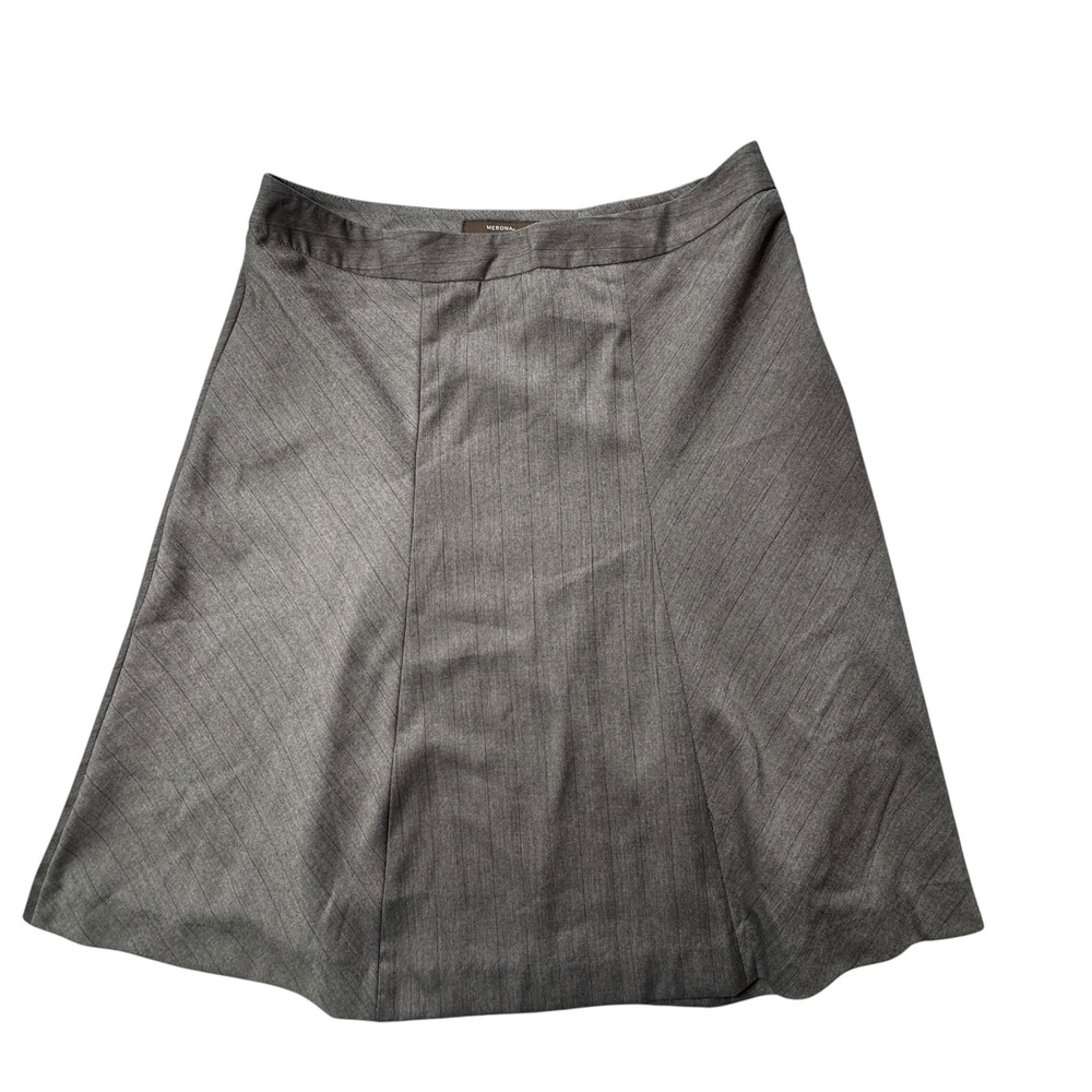 Merona A Line Skirt Womens 8 Grey NWT Pinstripe Wool Blend Paneled Flare